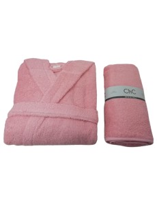 Conjunto albornoz + toalla CHC Rosa