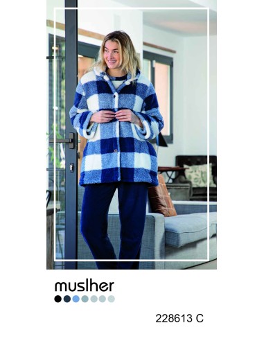 BATA MUJER BOTONES CUADROS SHERPA...