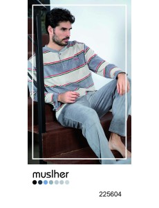 PIJAMA HOMBRE RAYAS GRIS Y...