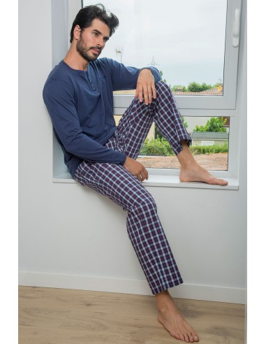 PIJAMA CABALLERO M/ LARGA POPELIN &...